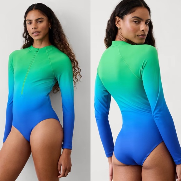 NWT Athleta Sun Shield One Piece Rashguard Monroe Ombre Cool